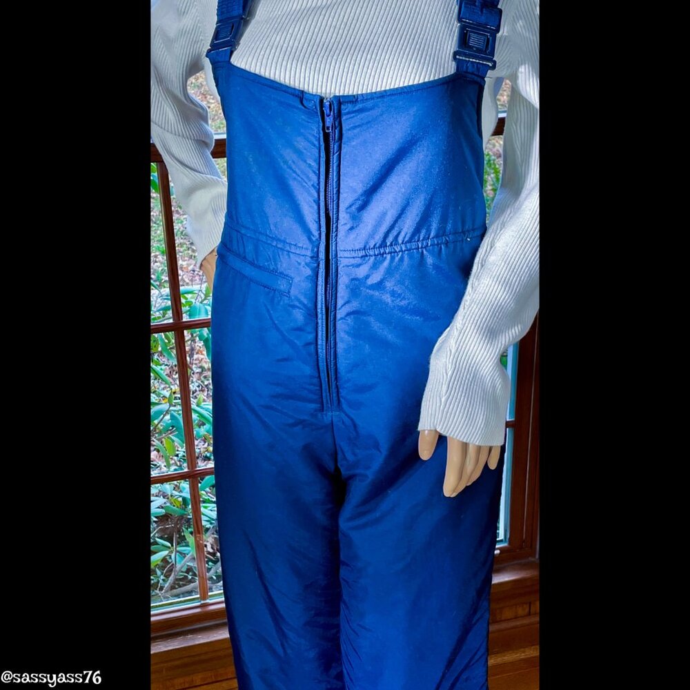 ▪️VTG▪️BLACK BEAR▪️70's 80's Unisex Navy Blue Fully Lined Snow Ski Bib Overalls - Picture 3 of 11